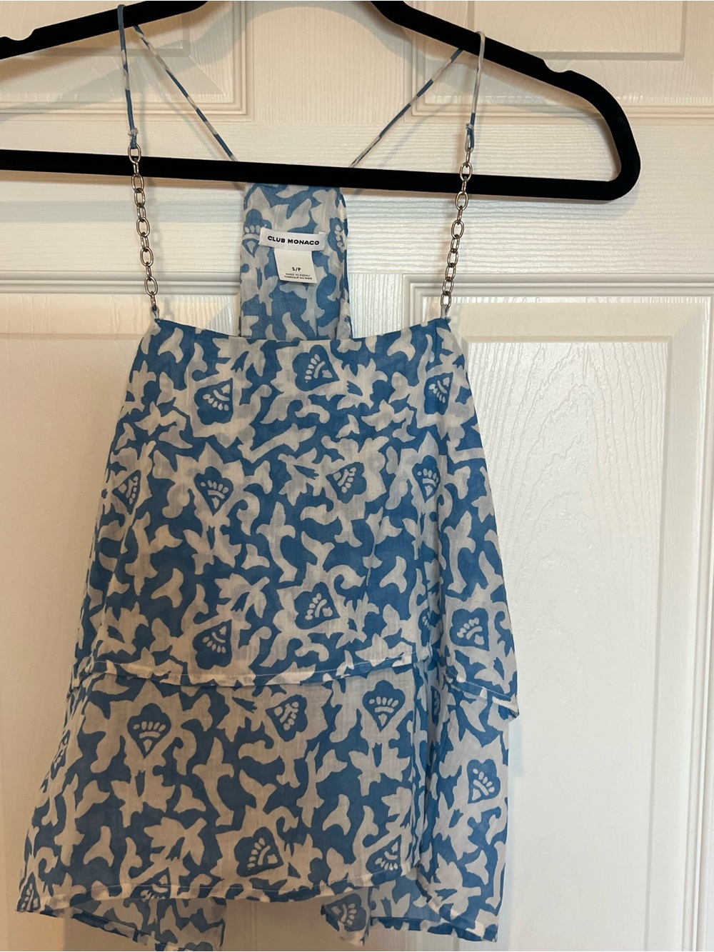 Club Monaco Blue and White Print Layered Top